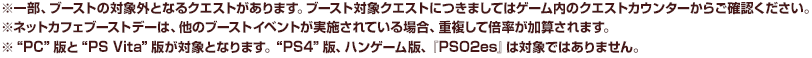 さらに「2017年2月24日（金）～2017年2月26日（日）」の期間は、ネットカフェでプレイすると「獲得経験値＋１００％」、「レアドロップ倍率＋１００％」となります。