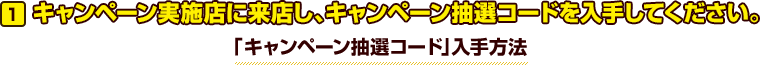 キャンペーン実施店に来店し、キャンペーン抽選コードを入手してください。
