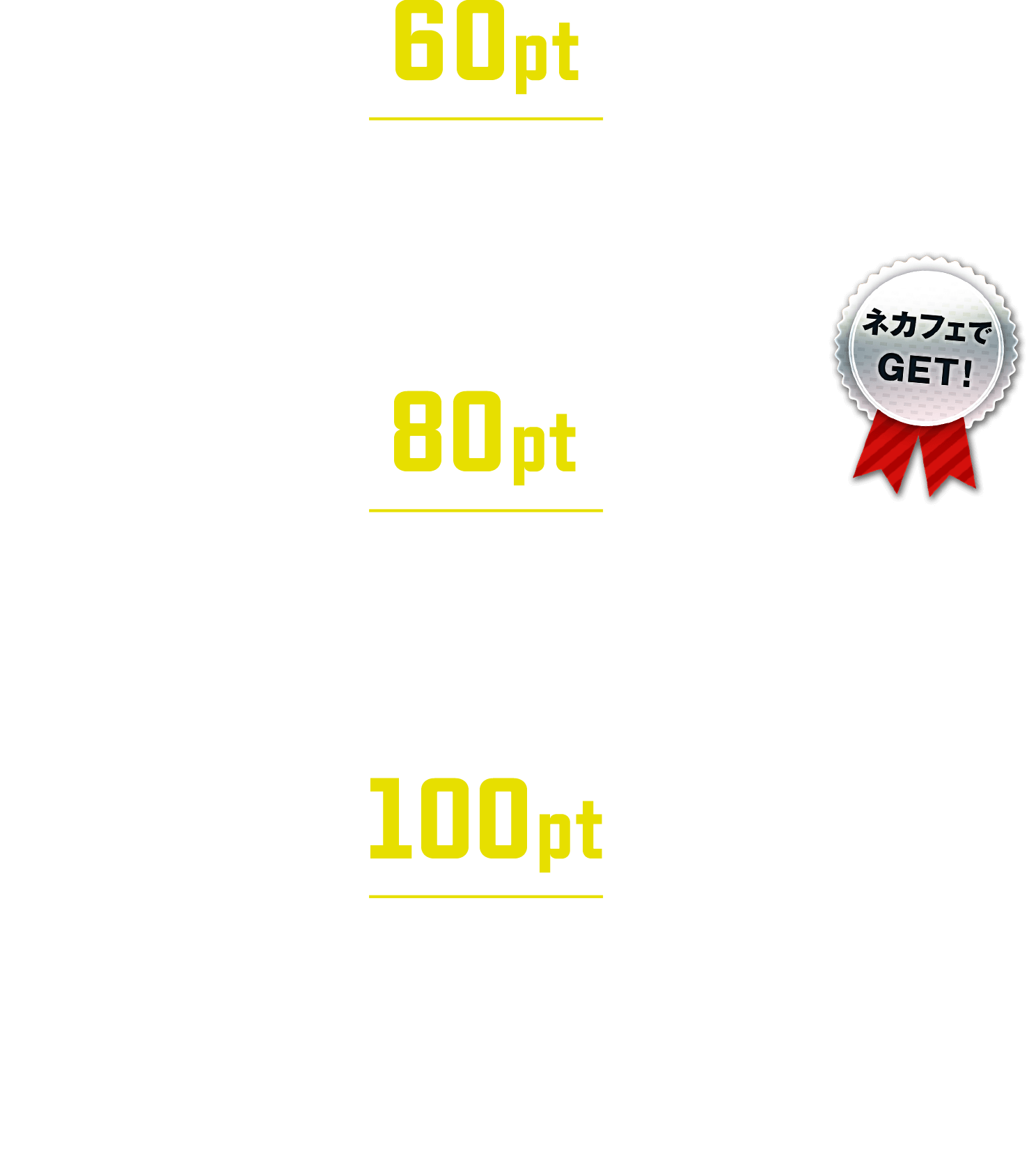 60pt：+60%シルバーライオン(SL)ブースター・+30%研究ポイント(RP)ブースター　80pt：+80%シルバーライオン(SL)ブースター・+40%研究ポイント(RP)ブースター　100pt：+100%シルバーライオン(SL)ブースター・+50%研究ポイント(RP)ブースター ※すべて使用回数：1回戦